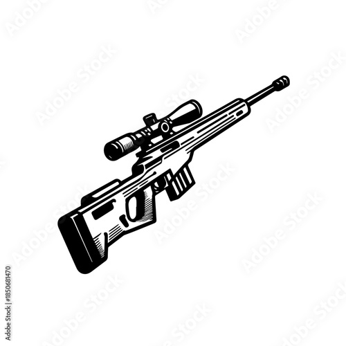Sniper Gun 38 Vector Illustration – Modern Military Sniper Rifle with Scope