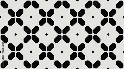 A mesmerizing black and white patterned design featuring swirling shapes and dots in a repetitive graphic illustration