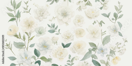 Hand Painted Watercolor Floral Clipart Set on Transparent Background