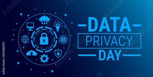 Data Privacy Day background, banner, card or poster design template is observed every year during January, to raise awareness about the mission. Vector illustration.
