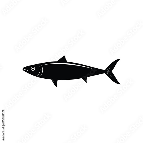 Black silhouette of a long fish with pointed fins isolated on a white background simple style