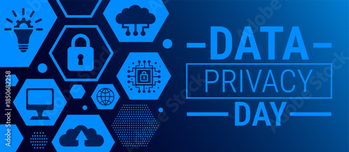 Data Privacy Day background, banner, card or poster design template is observed every year during January, to raise awareness about the mission. Vector illustration.