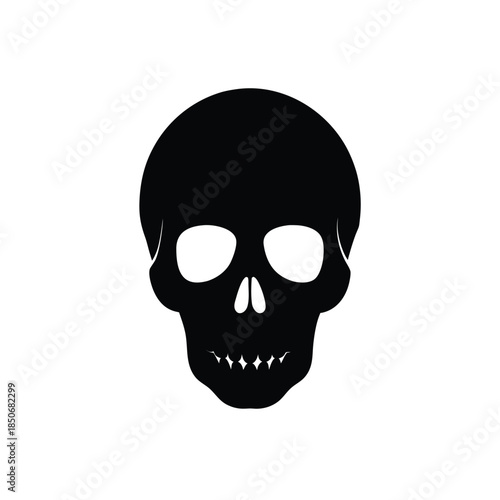 Black silhouette of a human skull isolated on a white background with detailed teeth design