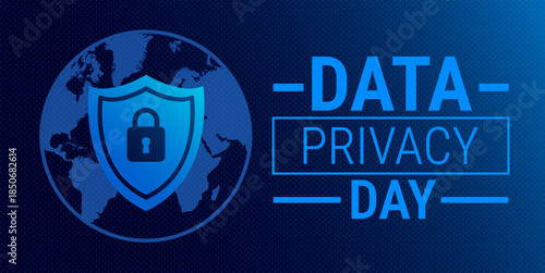 Data Privacy Day background, banner, card or poster design template is observed every year during January, to raise awareness about the mission. Vector illustration.
