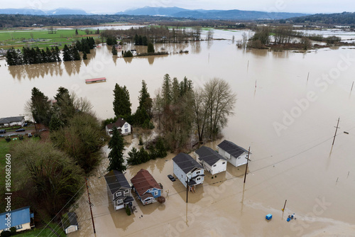 Drone View of Flooded Area by Snohomish River During Atmospheric River