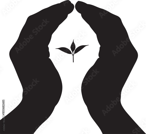 Hands cradling a delicate green seedling, symbolizing new growth, hope and environmental protection. , Generative Ai