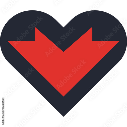 Stylized Heart Icon with Downward Arrow Symbolizing Love Decline or Decrease in Affection