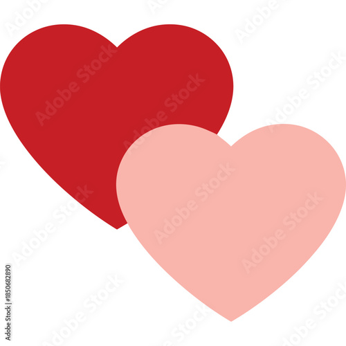Two Overlapping Hearts in Red and Pink Symbolizing Love, Affection, and Unity