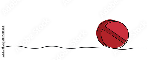Red Health pill capsule medicine Tablet for treatment  isolated illustration clipart symbol sign, One continuous line drawing for Poster, banner, background with lettering, Doodle outline,Minimal Symb