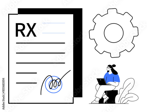 Prescription automation. Digital prescription processes with signature and gear automation. Prescription technologies boosting healthcare workflow. For health, medical tech, innovation, workflow