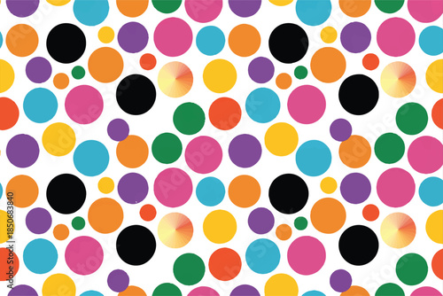 A vibrant symmetrical pattern design featuring colorful circles in a creative arrangement