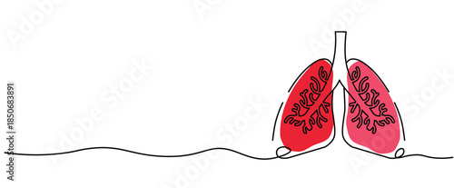 red strong Healthy Respiratory Breathing human lungs organ isolated Vector illustration clipart symbol sign, One continuous line art drawing for Poster, banner background, outline copyspace empty blan