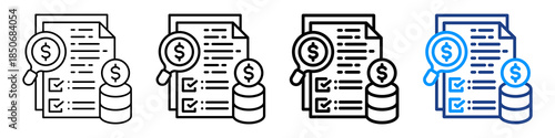 Budget Review Icon Different Style Outline Collection Set.