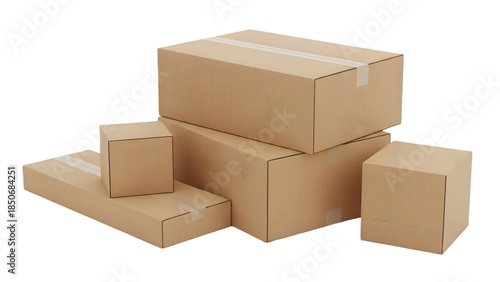 Brown cardboard boxes isolated on transparent background