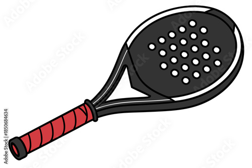 Black and red padel tennis racket illustration ready for intense court action and competitive sports play