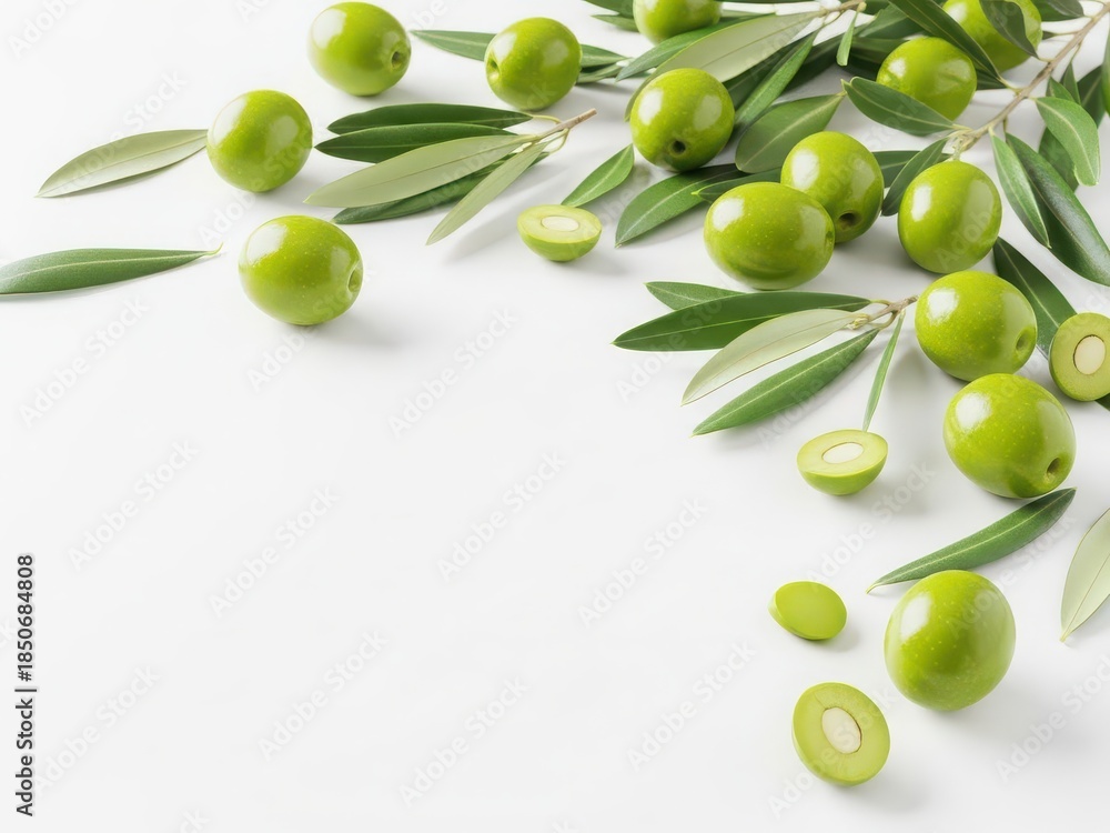 custom made wallpaper toronto digitalFresh green olives with leaves on white background