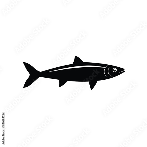 Silhouette fish vector illustration, simple black aquatic animal icon isolated on white background