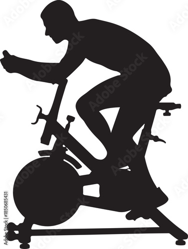 Silhouette of a man riding a stationary exercise bike, focused on indoor cycling and fitness , Generative Ai