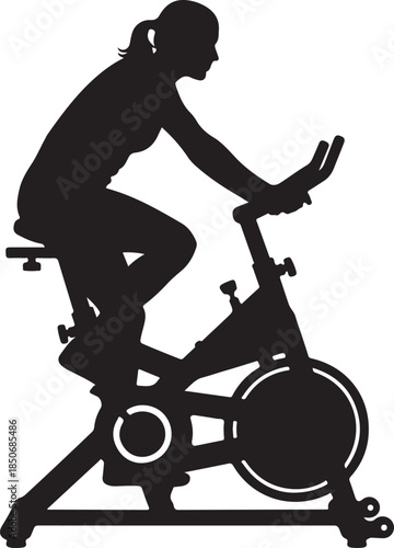 Silhouette of a woman on an exercise bike, representing spinning class and aerobic fitness , Generative Ai