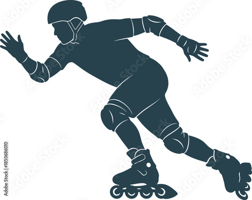 Dynamic rollerblading silhouette featuring an inline skater in action. This high-quality vector graphic showcases speed and athletic performance, ideal for sports branding, logos, and fitness designs.