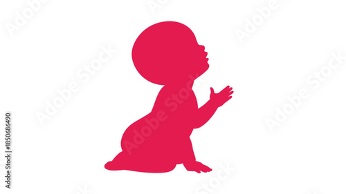  Baby Kneeling in Prayer Silhouette – Red Crawling Infant Icon on White