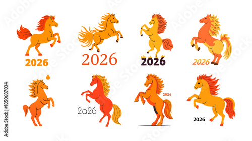 fire horse cartoon vector set