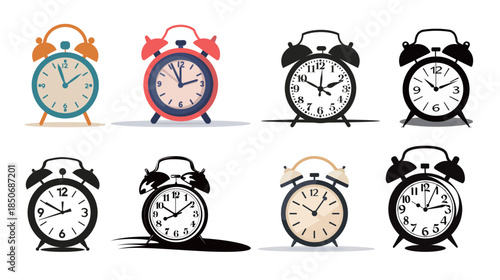 Alarm clock silhouette flat vector icon isolated on white background