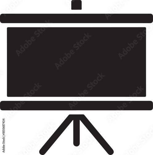 Black projection screen icon on a tripod stand, representing a presentation or display , Generative Ai