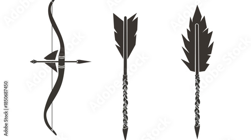 Arrowhead silhouette vector illustration with clean shapes, primitive weapon symbol, minimal tribal hunting icon