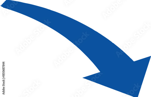 A blue arrow pointing downwards to the right on a white background