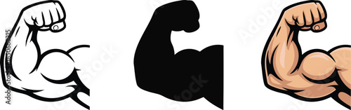 Evolution of a Flex: Three Artistic Styles, Muscular Bicep Variations: Outline, Silhouette, and Color, The Anatomy of Strength Illustration Set, 