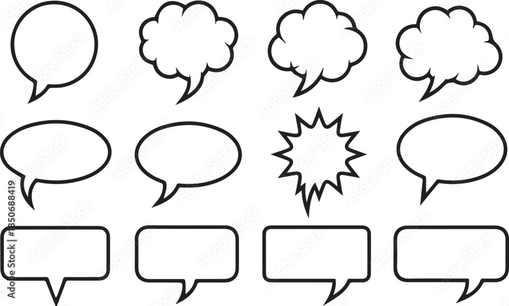 Obraz premium Collection of various speech bubbles and text boxes
