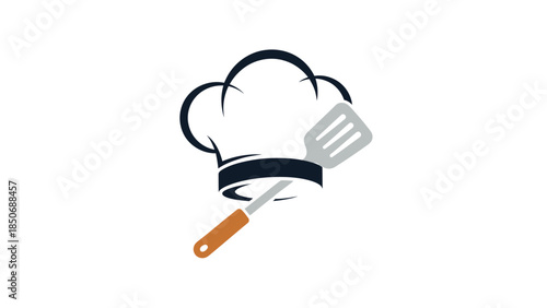 Chef hat with spatula logo representing culinary arts and kitchen activities, a symbol of cooking and gastronomy