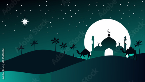 Journey of the wise men under starlit sky