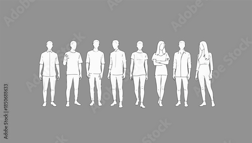 A group of white human silhouettes standing in a line