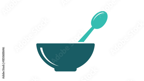 A simple teal bowl with a matching spoon, symbolizing a healthy meal or food preparation