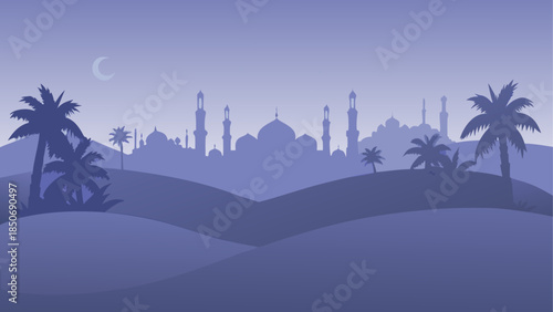 Desert cityscape at dusk