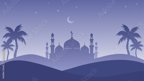 Nighttime mosque silhouette