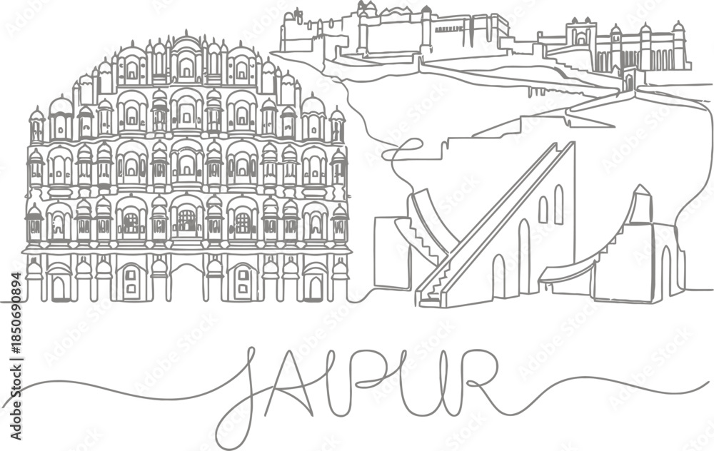 Obraz premium Jaipur landmarks continuous line drawing vector illustration