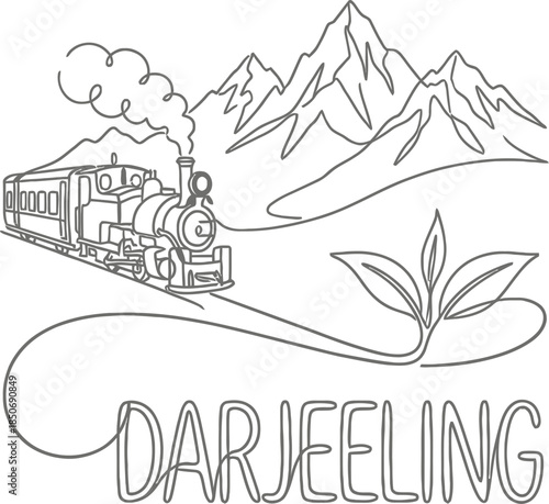 Darjeeling Himalayan railway steam train continuous line vector illustration