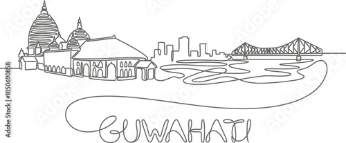Guwahati India city skyline continuous line vector illustration