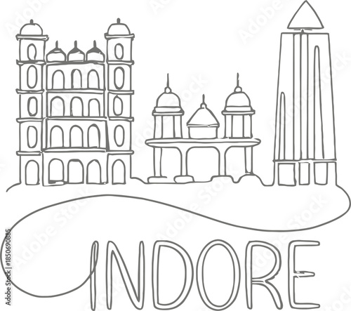 Indore city skyline landmarks line art illustration