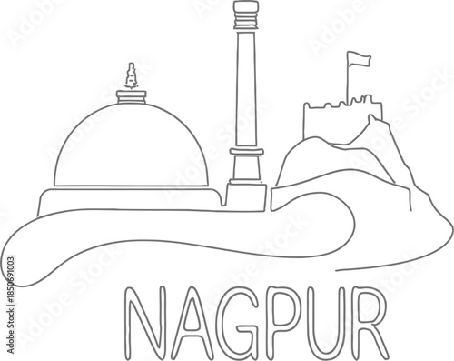 Nagpur city landmarks and skyline line art vector illustration