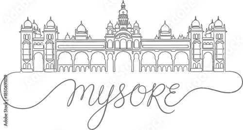 Mysore Palace landmark continuous line vector illustration