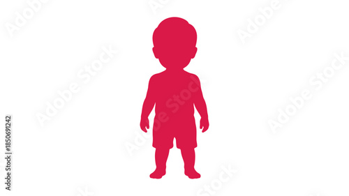  Standing Toddler Red Silhouette – Cute Baby Child Icon Isolated on White