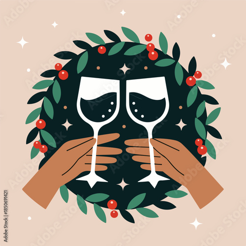 Flat festive celebration illustration with hands holding drinks