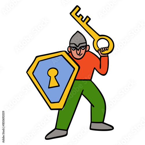 Guard with shield and key protecting private information