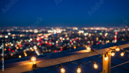 Blurry Cityscape at Night with String Lights.