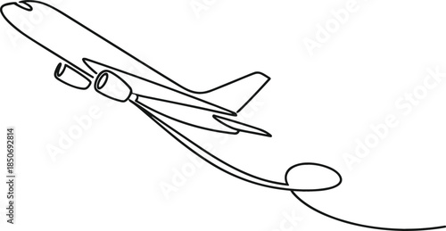 Continuous one line drawing of airplane flying in the sky for travel tourism and aviation business logo concept