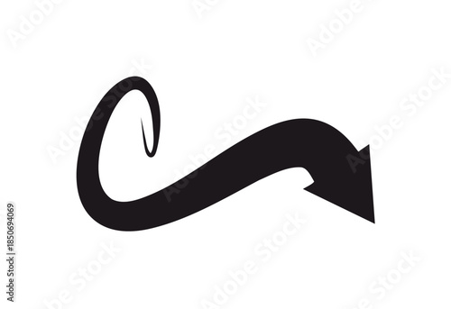 Thick Black Extended Curved Arrow Pointing Right with Bold Sweep on Isolated White Background